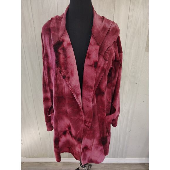Stella Tweed Women's Hooded Open Cardigan Red Size M Waterfall Tie Dye - Picture 1 of 9